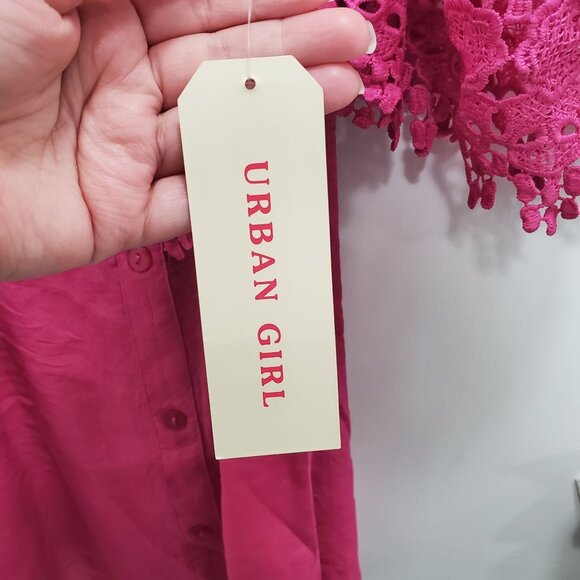 Urban Girl Junior's‎ Magenta Crochet Off Cold Shoulder Button Up Boho Top NWT M - Picture 5 of 8